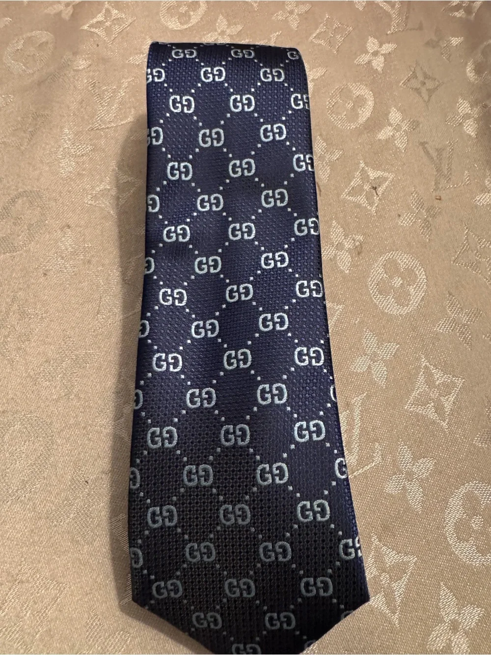 Gucci Navy Blue Tie with Light Blue GG Monogram